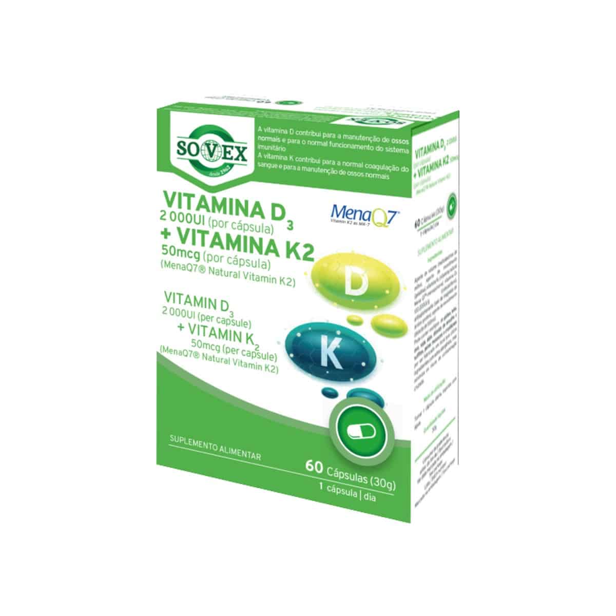 Vitamina D3 + K2 60 cápsulas Sovex