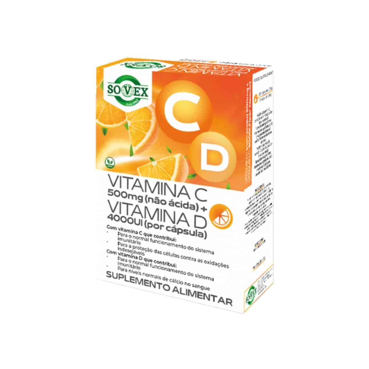 Vitamina C 500mg + Vitamina D 4000UI 30 cápsulas Sovex