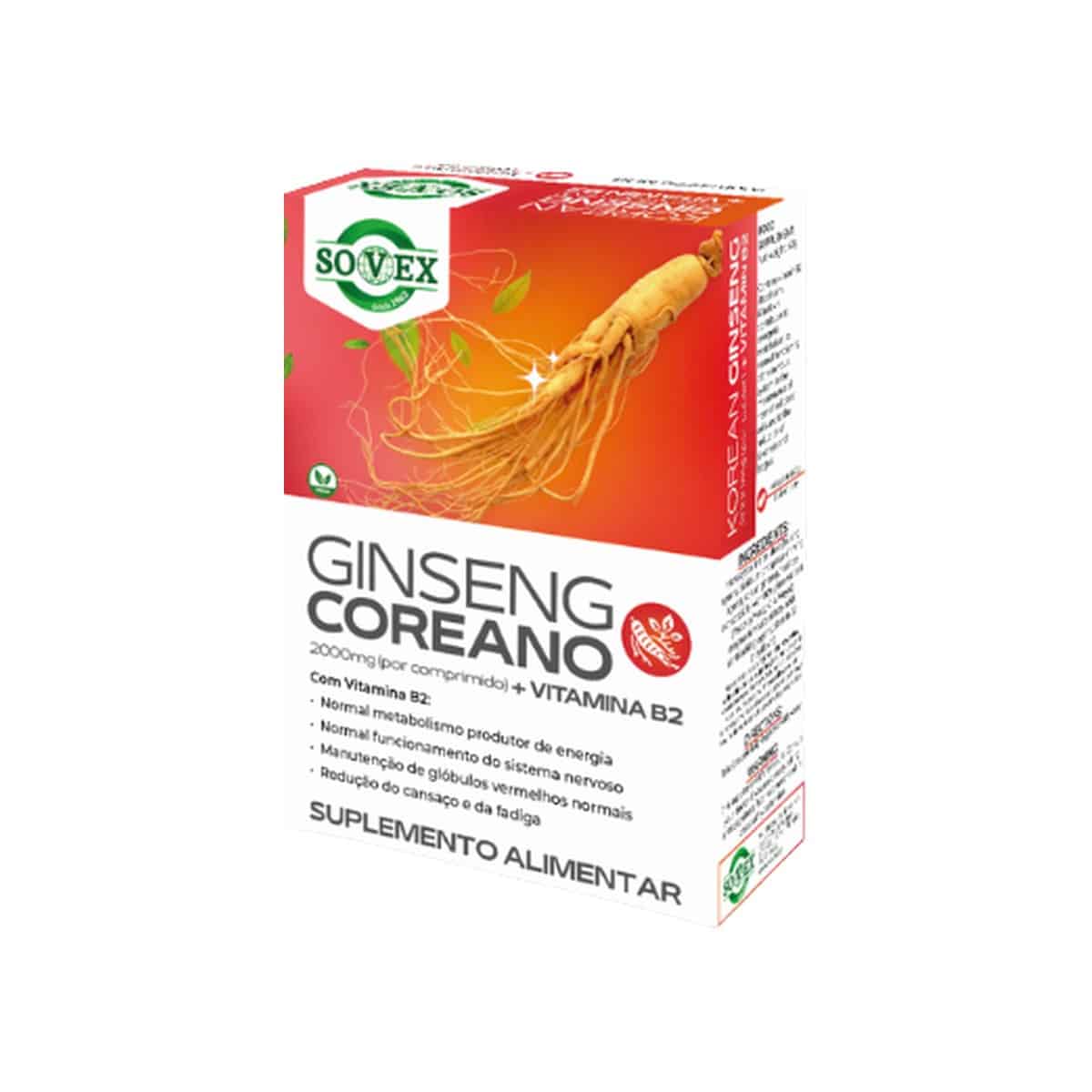 Ginseng Coreano 2000mg com Vitamina B2 40 comprimidos Sovex