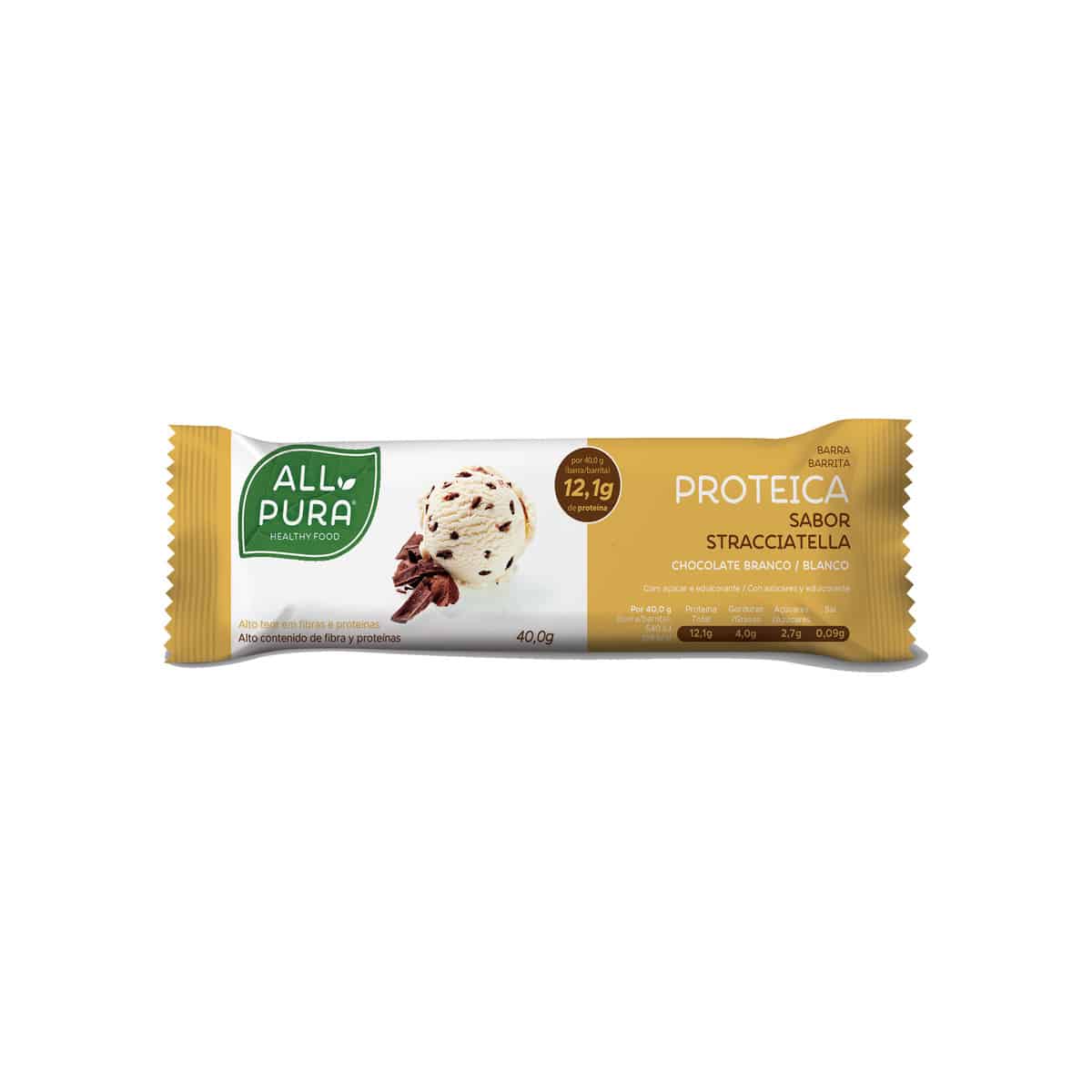 Barra Proteica Chocolate Branco Stracciatella 40g AllPura Barra Proteica Chocolate Branco Stracciatella 40g AllPura